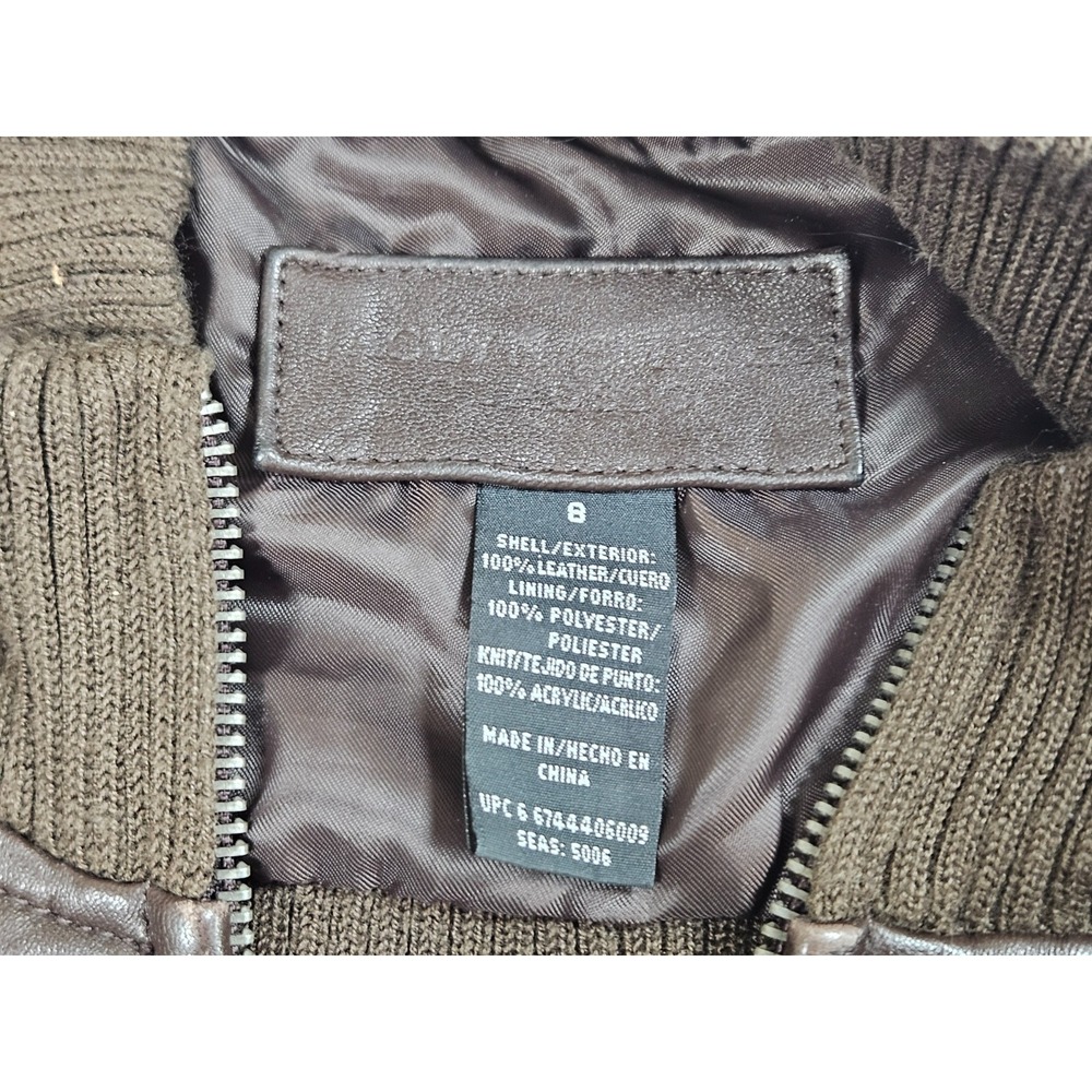 Vtg Jaclyn Smith Leather Jacket Womens 8 Brown Leather Rib Knit Zip Front Moto - Picture 5 of 7